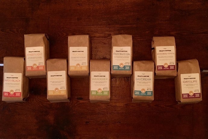 Craft Coffee bags from their Subscription on a table