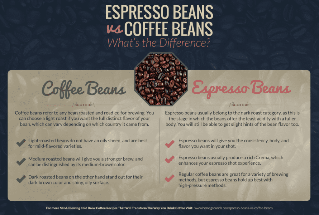 Espresso vs coffee beans infographic