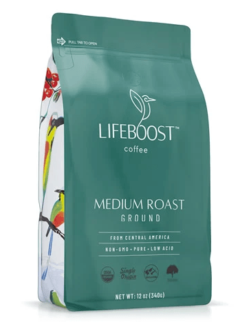 Medium roast coffee bag lifeboost brand